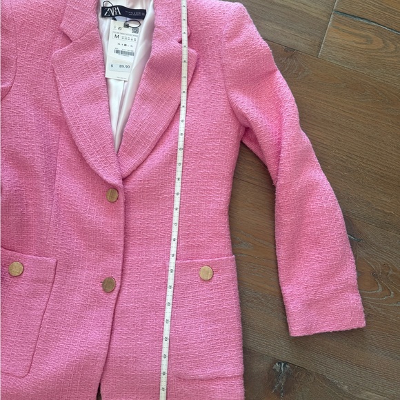 NWT-Zara Pink Tweed Women's Blazer Jacket Gold Button Detail - Picture 8 of 12